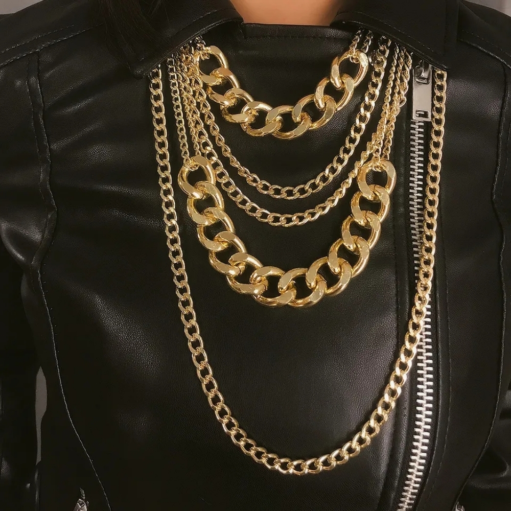Multilayer Gold Color Chain Link Necklace - Picture 2 of 4